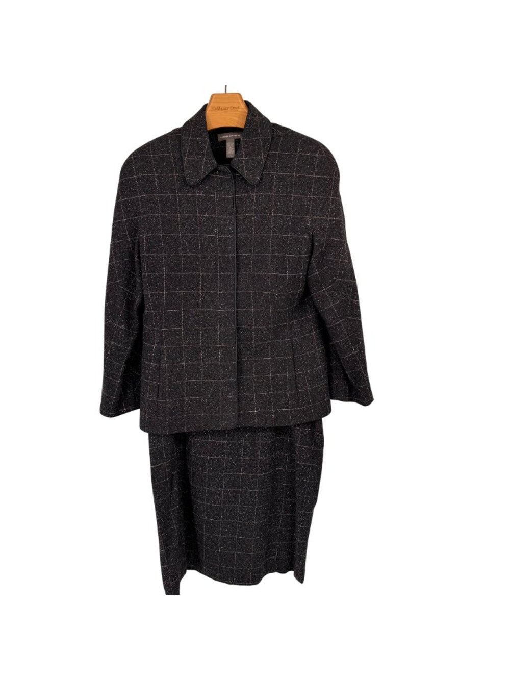 Valerie Stevens Womens Plaid Blazer Skirt suit Size 16 Wool Blend gray